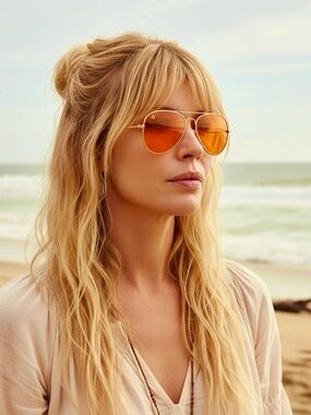Rainbow Optx Unisex Aviator Orange Lens with Gold Framed Sunglasses